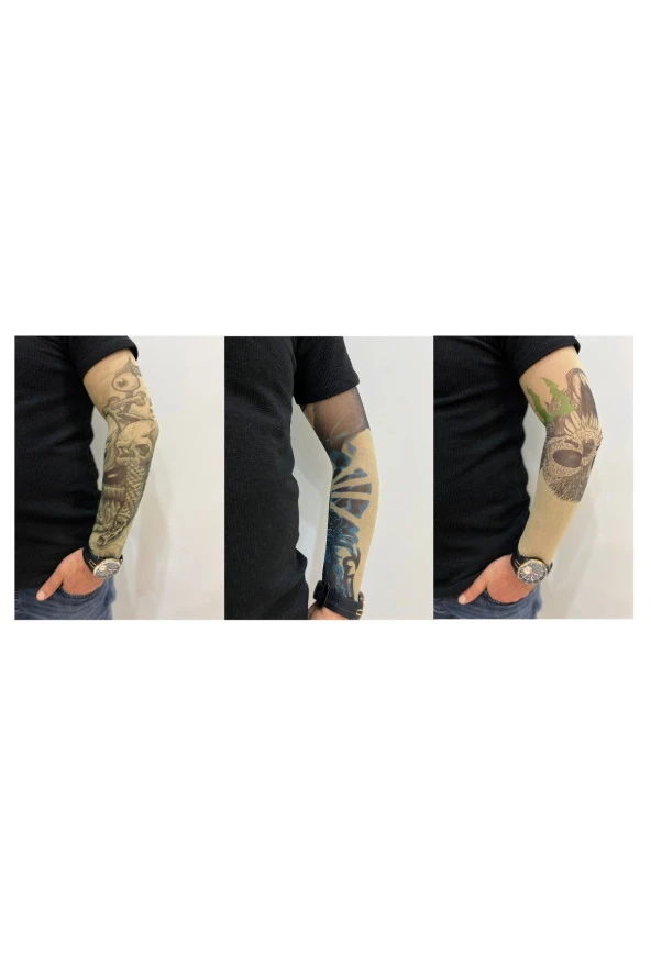 Giyilebilir Dövme 3 Çift 6 Adet Kol Çorap Dövmesi Sleeve tattoo Set3 - Resim 2