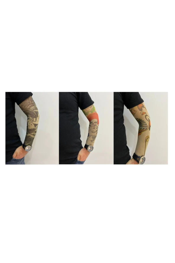 Giyilebilir Dövme 3 Çift 6 Adet Kol Çorap Dövmesi Sleeve tattoo Set4 - 2