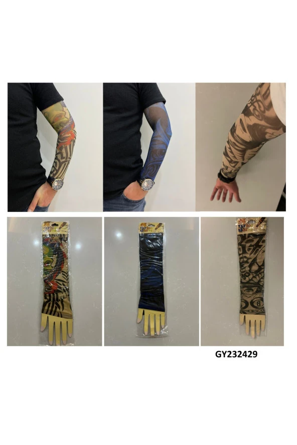 Giyilebilir Dövme 3 Çift 6 Adet Kol Çorap Dövmesi Sleeve tattoo Set8 ürün görseli 1