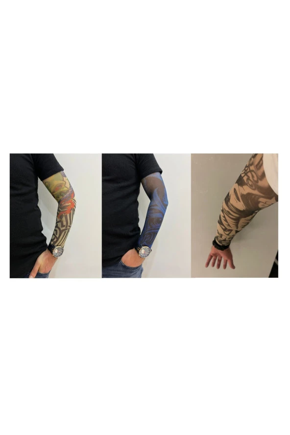 Giyilebilir Dövme 3 Çift 6 Adet Kol Çorap Dövmesi Sleeve tattoo Set8 - Resim 2