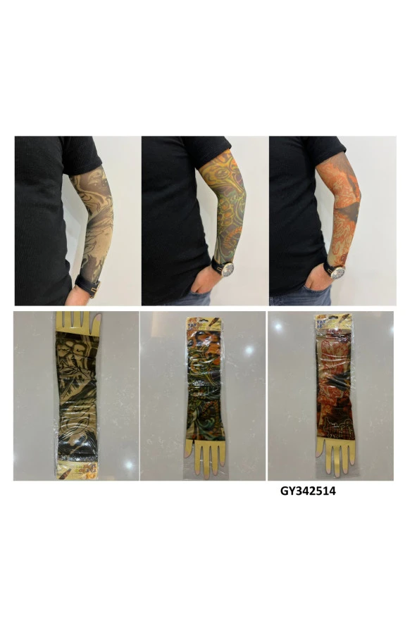 Giyilebilir Dövme 3 Çift 6 Adet Kol Çorap Dövmesi Sleeve tattoo Set9