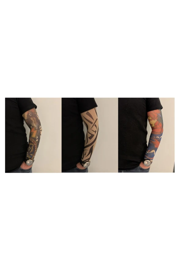 Giyilebilir Dövme 3 Çift 6 Adet Kol Çorap Dövmesi Sleeve tattoo Set14