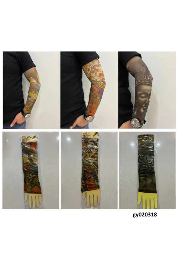 Giyilebilir Dövme 3 Çift 6 Adet Kol Çorap Dövmesi Sleeve tattoo Set12