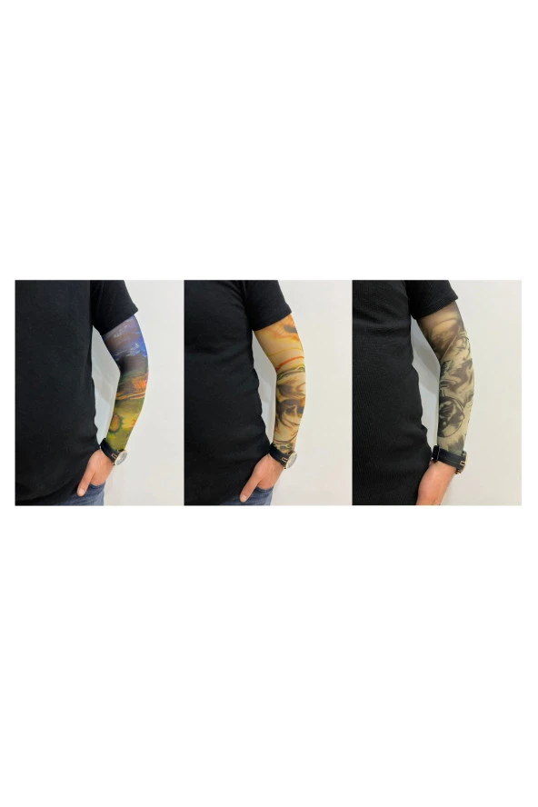 Giyilebilir Dövme 3 Çift 6 Adet Kol Çorap Dövmesi Sleeve tattoo Set10 - Resim 2
