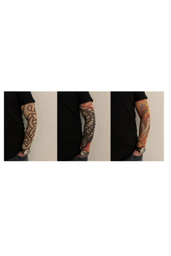 Giyilebilir Dövme 3 Çift 6 Adet Kol Çorap Dövmesi Sleeve tattoo Set17