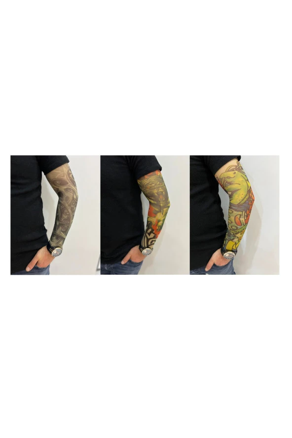 Giyilebilir Dövme 3 Çift 6 Adet Kol Çorap Dövmesi Sleeve tattoo Set11 - Resim 2