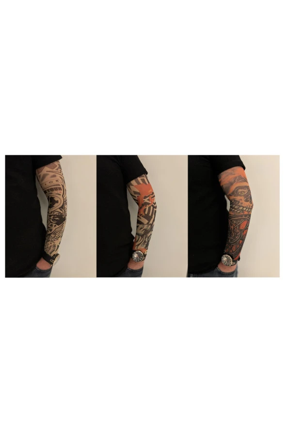 Giyilebilir Dövme 3 Çift 6 Adet Kol Çorap Dövmesi Sleeve tattoo Set15