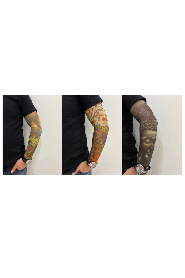 Giyilebilir Dövme 3 Çift 6 Adet Kol Çorap Dövmesi Sleeve tattoo Set12 - 2