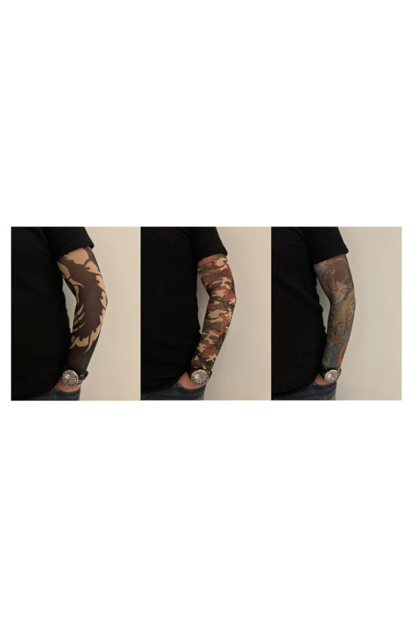 Giyilebilir Dövme 3 Çift 6 Adet Kol Çorap Dövmesi Sleeve tattoo Set18