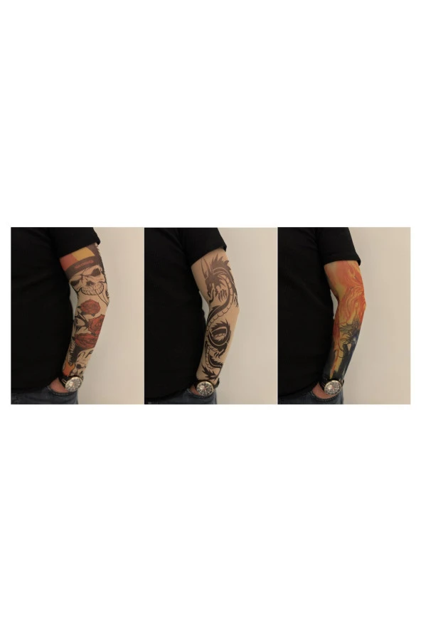 Giyilebilir Dövme 3 Çift 6 Adet Kol Çorap Dövmesi Sleeve tattoo Set19