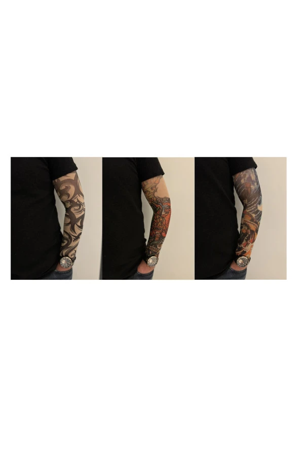 Giyilebilir Dövme 3 Çift 6 Adet Kol Çorap Dövmesi Sleeve tattoo Set20
