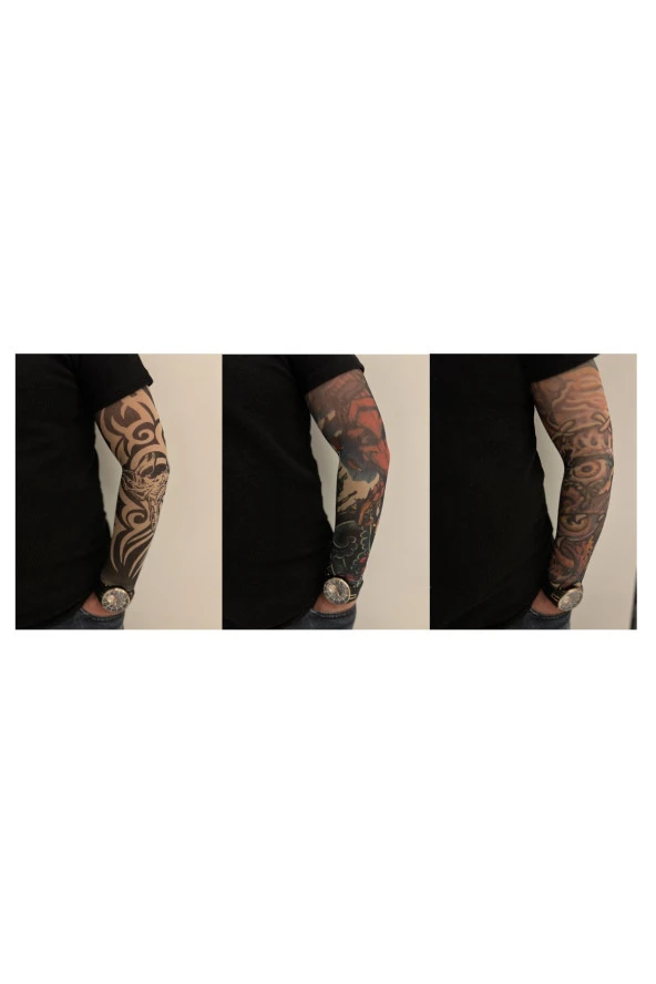 Giyilebilir Dövme 3 Çift 6 Adet Kol Çorap Dövmesi Sleeve tattoo Set16