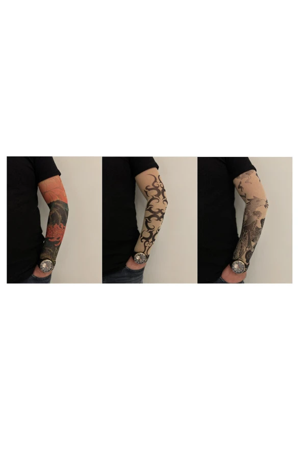 Giyilebilir Dövme 3 Çift 6 Adet Kol Çorap Dövmesi Sleeve tattoo Set22