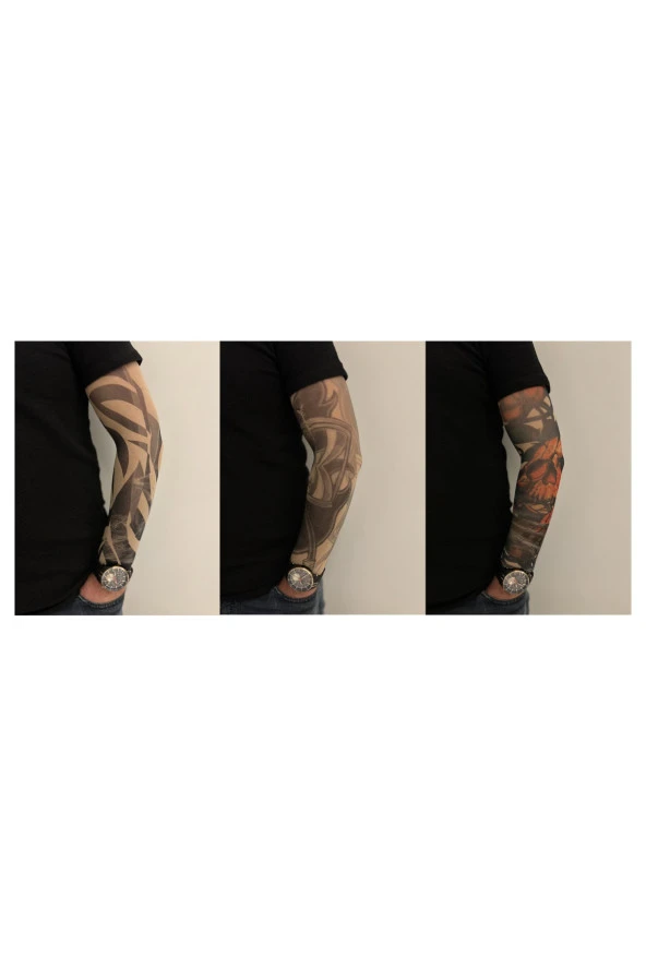 Giyilebilir Dövme 3 Çift 6 Adet Kol Çorap Dövmesi Sleeve tattoo Set23