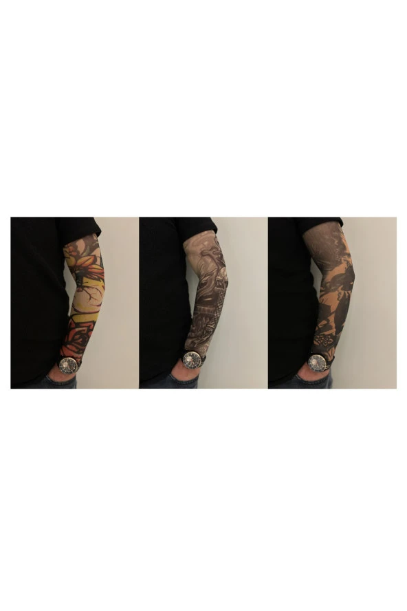 Giyilebilir Dövme 3 Çift 6 Adet Kol Çorap Dövmesi Sleeve tattoo Set24