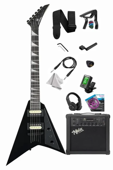 Maxword DG-28BK-25AMP V Kasa Gül Klavye 2x Zebra Humbucker Manyetik 25W Amfili Elektro Gitar ürün görseli 1