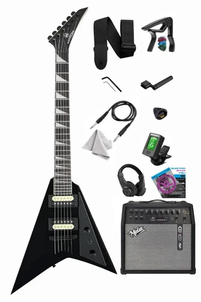 Maxword DG-28BK-50AMP V Kasa Gül Klavye 2x Zebra Humbucker Manyetik 50W Amfili Elektro Gitar ürün görseli 1