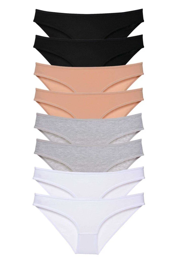 8 adet Süper Eko Set Likralı Kadın Slip Külot Siyah Ten Gri Beyaz ürün görseli