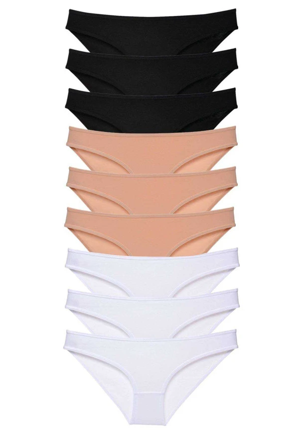 9 adet Süper Eko Set Likralı Kadın Slip Külot Siyah Ten Beyaz ürün görseli