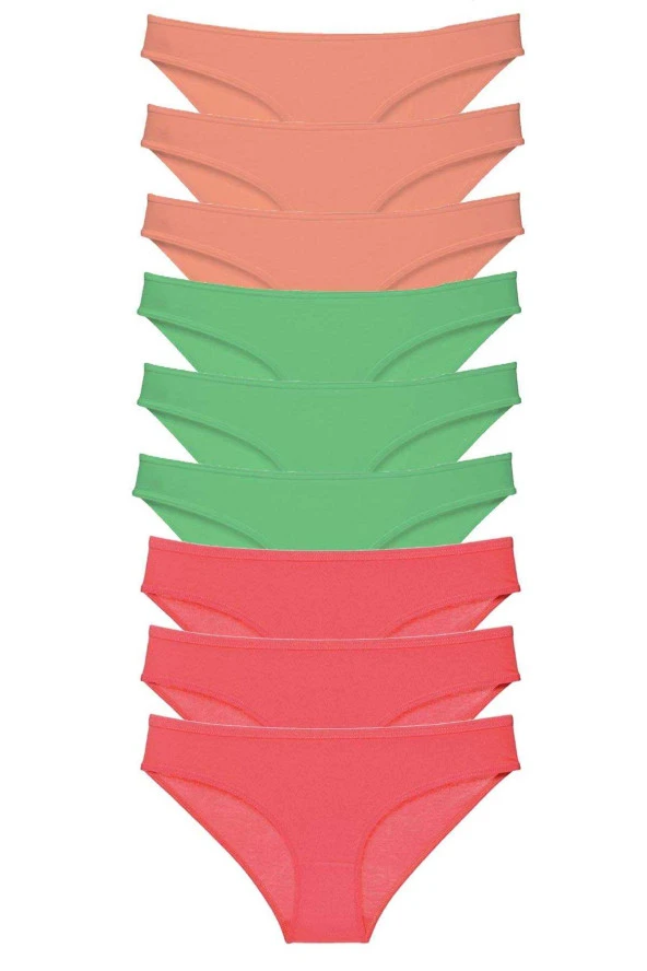 9 adet Süper Eko Set Likralı Kadın Slip Külot Pudra Yeşil Fuşya ürün görseli 1