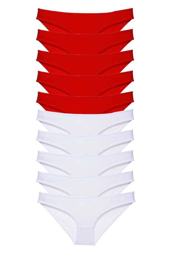 10 adet Süper Eko Set Likralı Kadın Slip Külot Kırmızı Beyaz ürün görseli 1