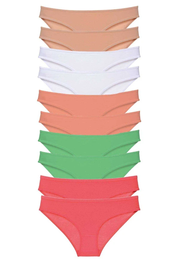 10 adet Süper Eko Set Likralı Kadın Slip Külot Ten Beyaz Pudra Yeşil Fuşya ürün görseli