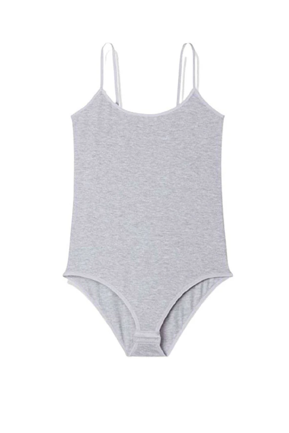 İp Askılı Kadın Çıtçıtlı Body Gri - 2