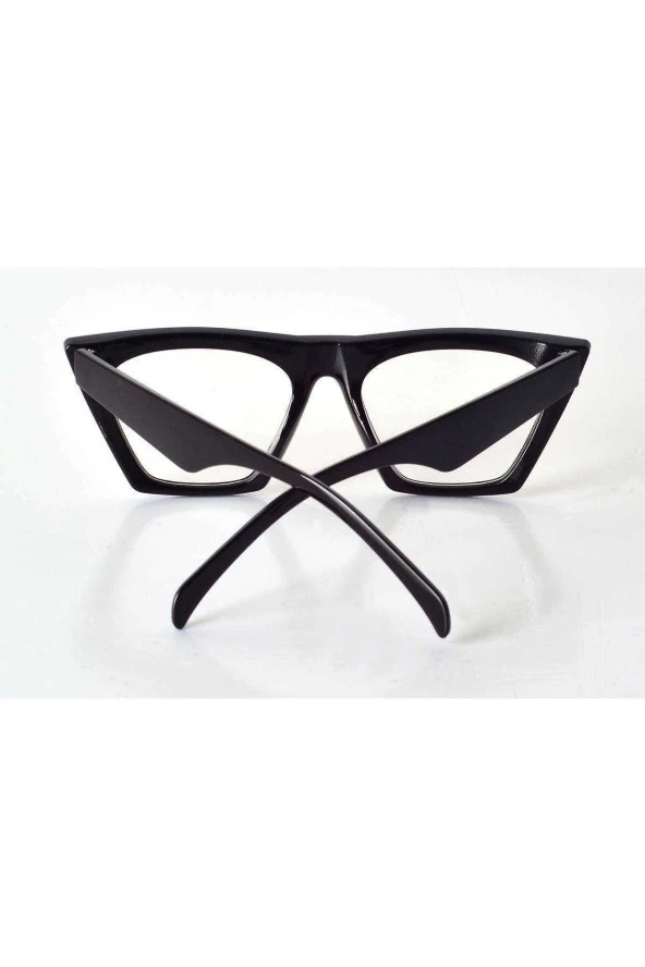 Siyah Çerçeveli Şeffaf Cam Unisex Stil Gözlük - 4