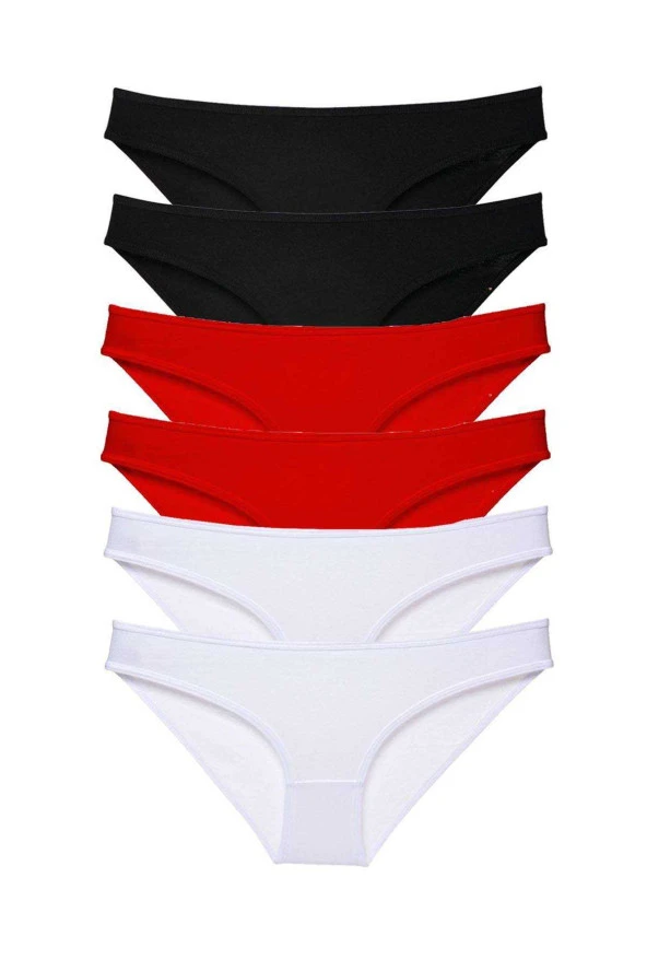 6 adet Süper Eko Set Likralı Kadın Slip Külot Siyah Kırmızı Beyaz ürün görseli