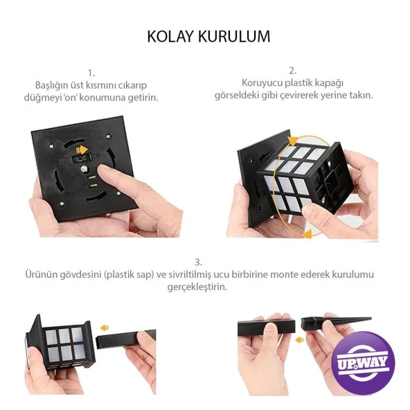 UpWay Karanlık Sensörlü Solar Çim Armatürü Güneş Enerjili Bahçe Zemin Aydınlatma Lambası 2 Adet - 3