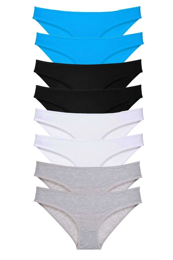 8 adet Süper Eko Set Likralı Kadın Slip Külot Siyah Gri Beyaz Mavi