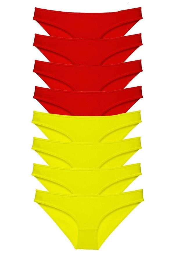 8 adet Süper Eko Set Likralı Kadın Slip Külot Sarı Kırmızı ürün görseli 1