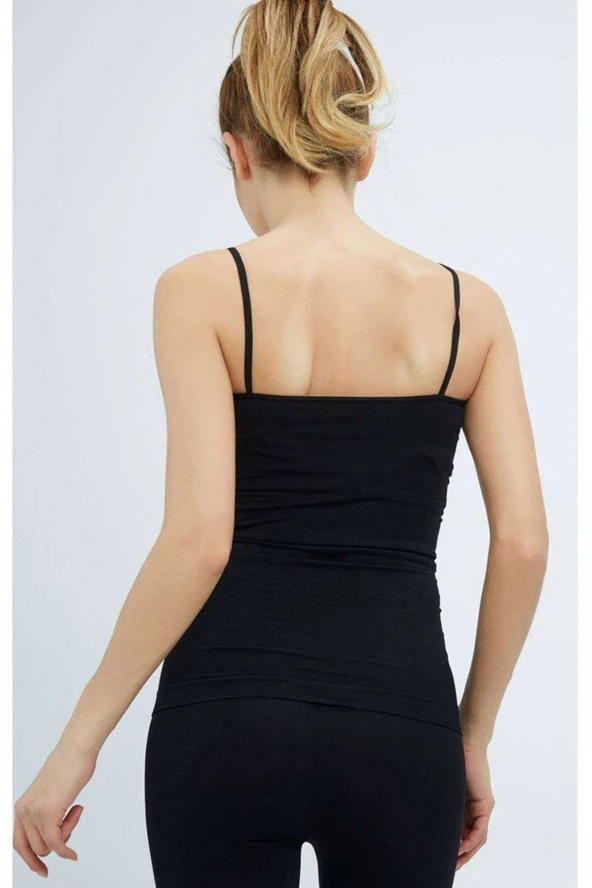 Elite Life Kadın İp Askılı İz Yapmaz Uzun Siyah Atlet 846 - 3