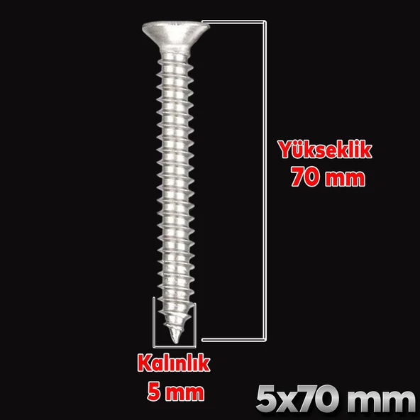 Sunta Vidası 5x70 Mm Paket 200 Adet Sivri Uçlu Ahşap Tahta Ağaç Mobilya Ayak Kulp Vidası - 2