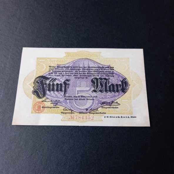 1918 Almanya 5 Mark ÇİL eski yabancı kağıt para