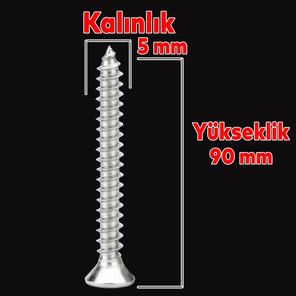 Sunta Vidası 5x90 Mm Paket 100 Adet Sivri Uçlu Ahşap Tahta Ağaç Mobilya Ayak Kulp Vidası - 2