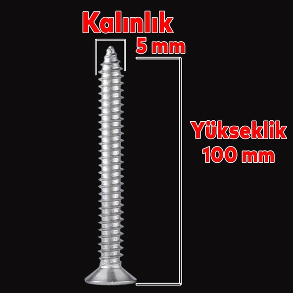 Sunta Vidası 5x100 Mm Paket 100 Adet Sivri Uçlu Ahşap Tahta Ağaç Mobilya Ayak Kulp Vidası - 2