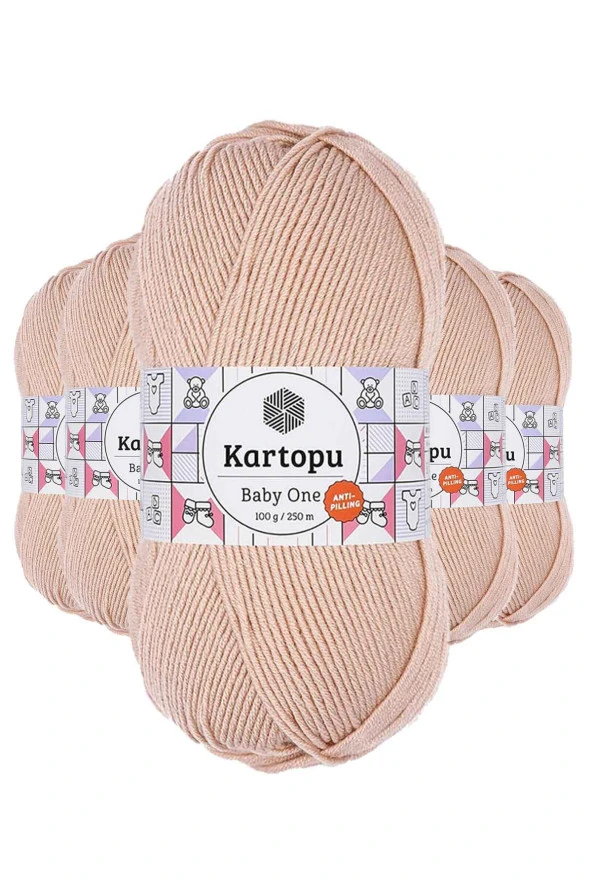 5 Adet Baby One Tüylenmeyen El Örgü İpi Yünü Pudra K1873 ürün görseli 1