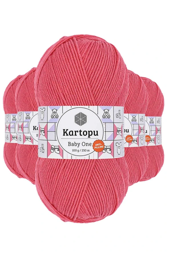5 Adet Baby One Tüylenmeyen El Örgü İpi Yünü Pembe K254 ürün görseli 1