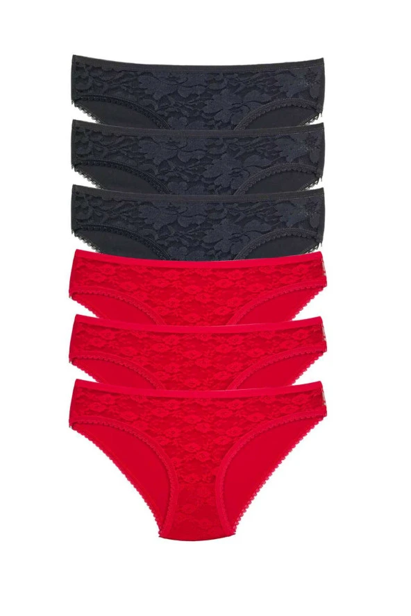 6 Adet Önü Dantelli Transparan Kadın Slip Külot S21 ürün görseli 1