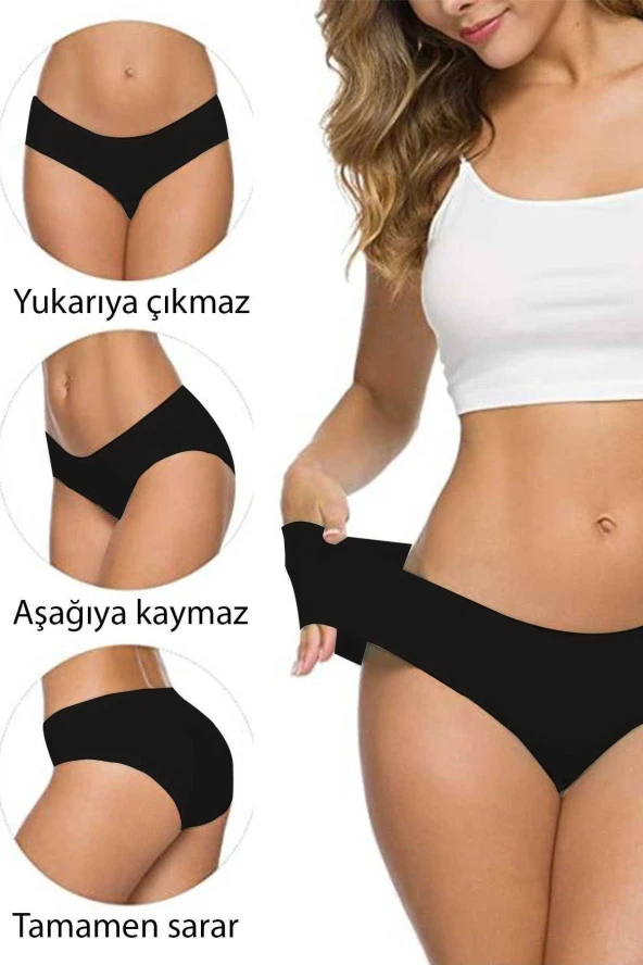2 Adet Kadın Dikişsiz Lazer Kesim Esnek İz yapmayan Külot S4 - 4