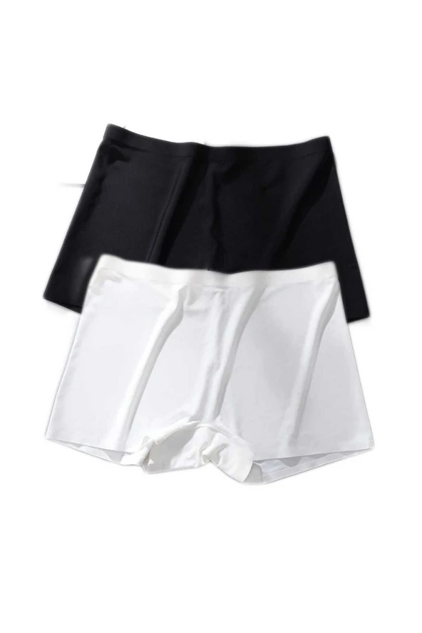 2 Adet Kadın Dikişsiz Görünmez İz Yapmaz Mini Şort Boxer Siyah Beyaz - 2