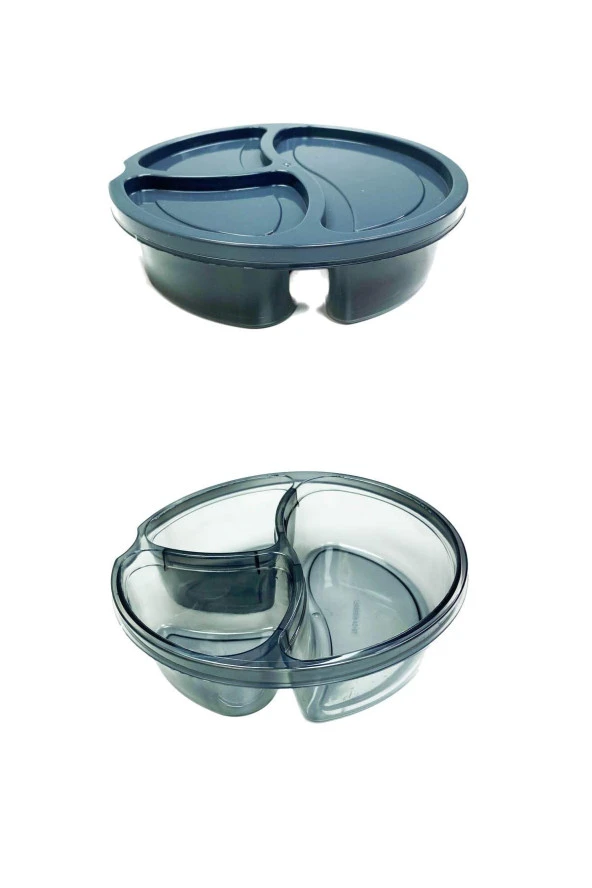 Diyet Saklama Kabı 3 Bölmeli Pratik Yuvarlak Beslenme Kahvaltı Kabı Koyu Gri - Resim 2