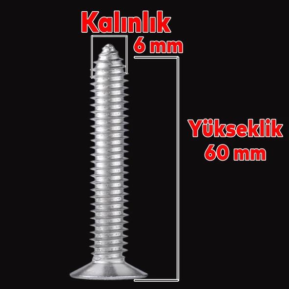 Sunta Vidası 6x60 Mm Paket 200 Adet Sivri Uçlu Ahşap Tahta Ağaç Mobilya Ayak Kulp Vidası - 2