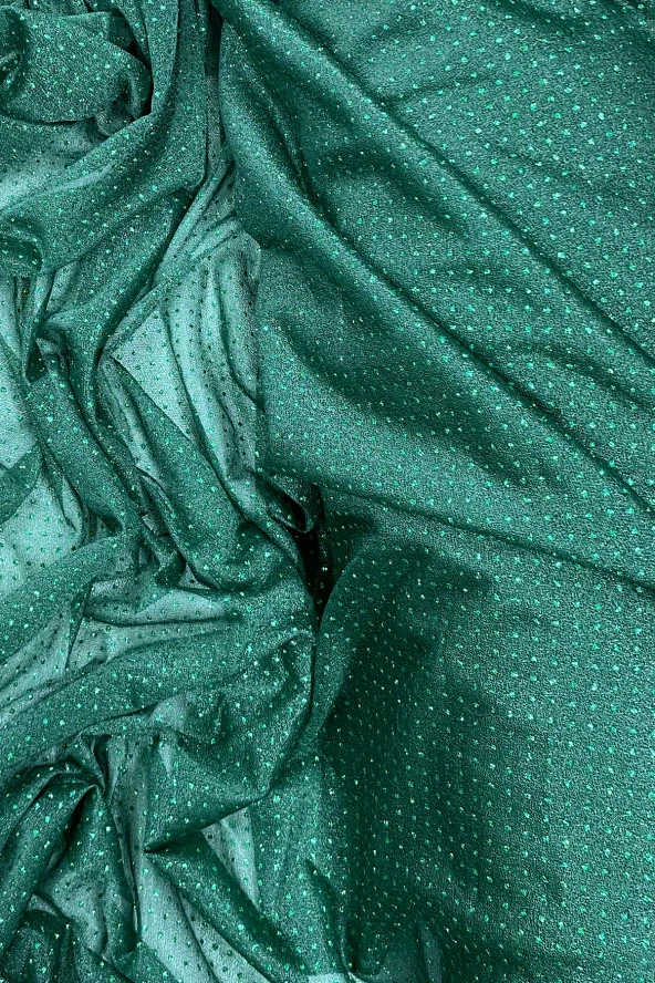 Yağmur Damlası Simli Abiye Elbise Şallık Tül Kumaş Zümrüt Yeşili 41-K - 2