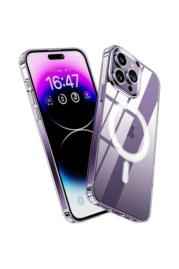 Iphone 14 Pro Max Kılıf Kamera Lens Korumalı Magsafe Destekli Şeffaf Darbe Emici Sert Kapak