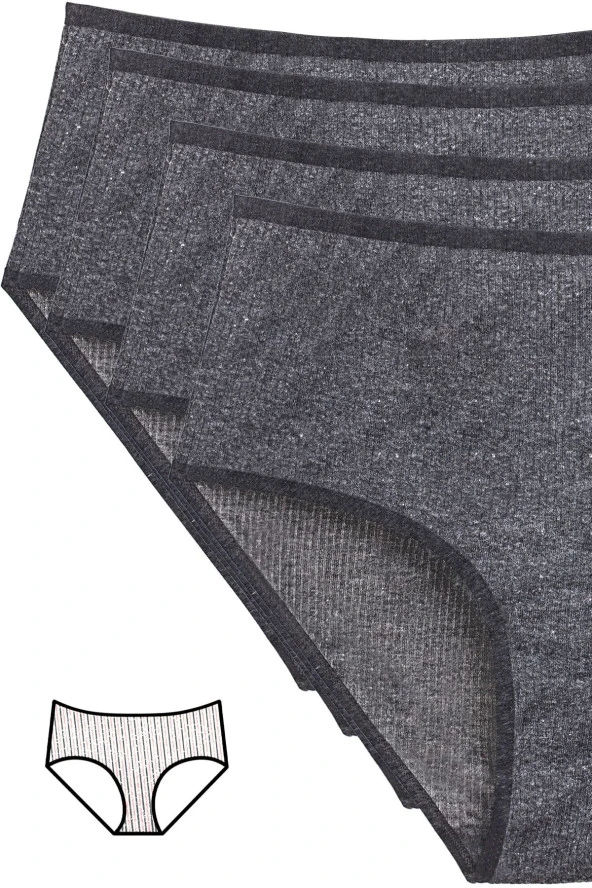 4'lü Yeni Seri Renkli Yüksek Bel Fitilli Ribana Bato Külot Antrasit ürün görseli