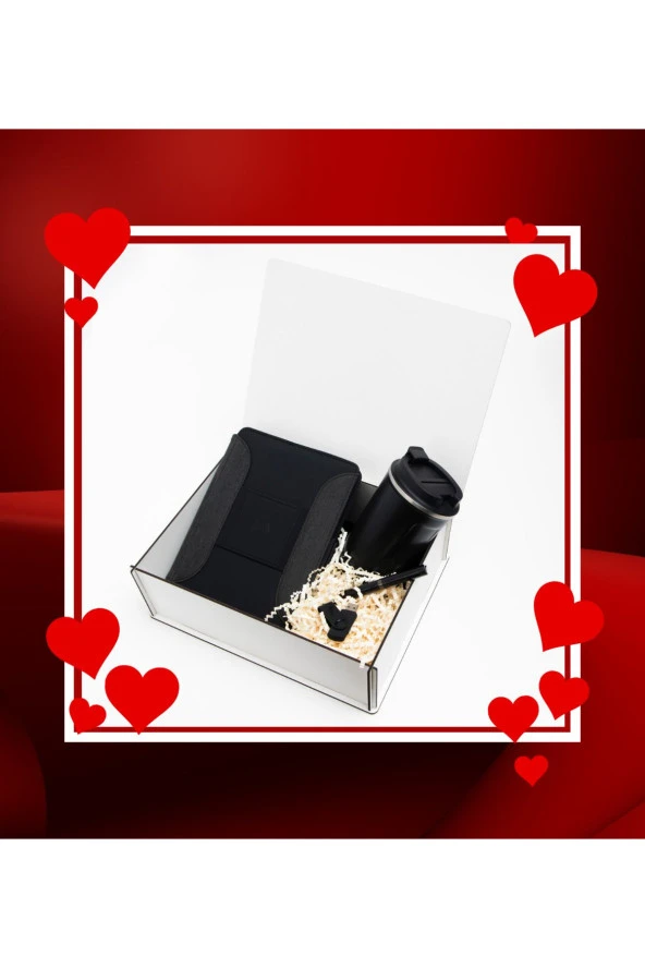 Sevgililer Günü Hediye Kutusu Siyah Wifi Şarjlı Ajanda,Termos,Usb,Siyah Roller Kalem-Beyaz ürün görseli