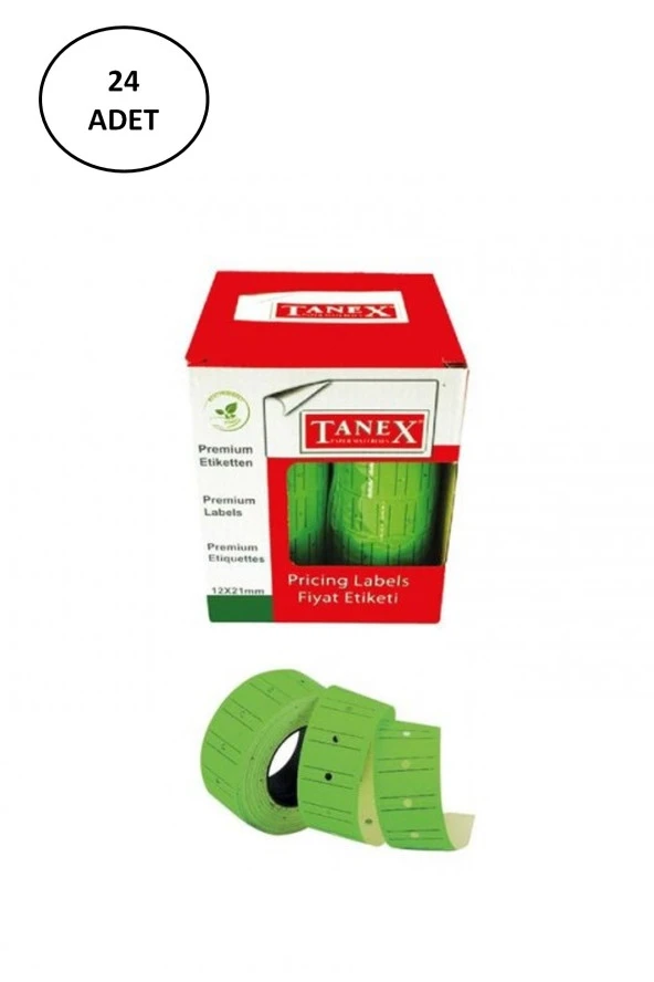 Tanex Makine Etiketi 12-21 Çizgili Fosforlu Yeşil 24'lü ürün görseli 1