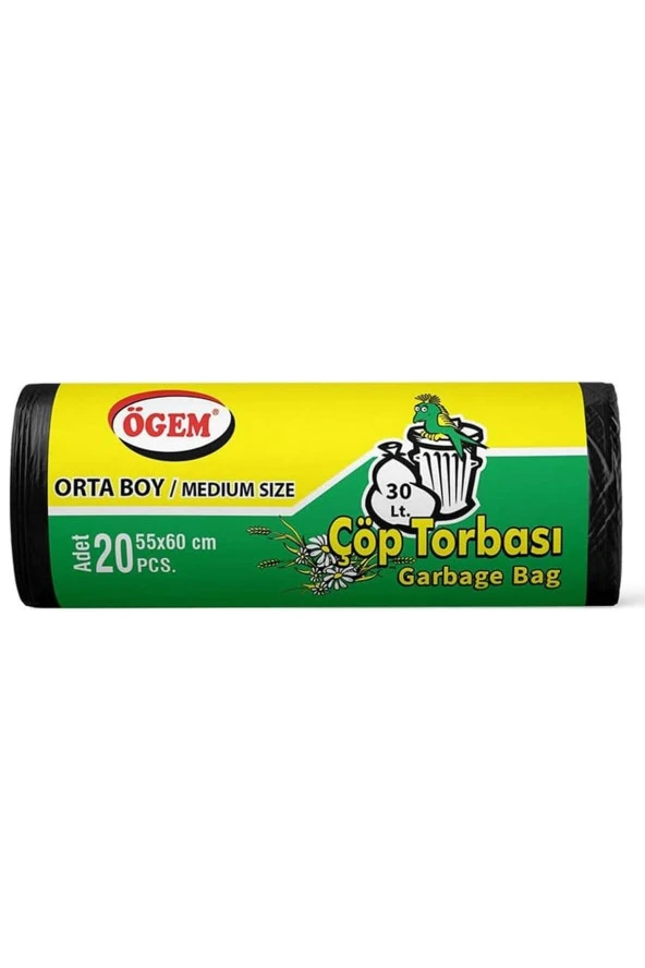 Orta Boy Çöp Torbası 55 x 60 cm 20 Li Rulo x 5 Paket = 100 Adet (Siyah) ürün görseli 1